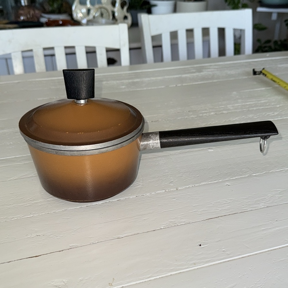 Vintage 1970s MCM WestBend Super Health Brown Amber Saucepan with Black Handle